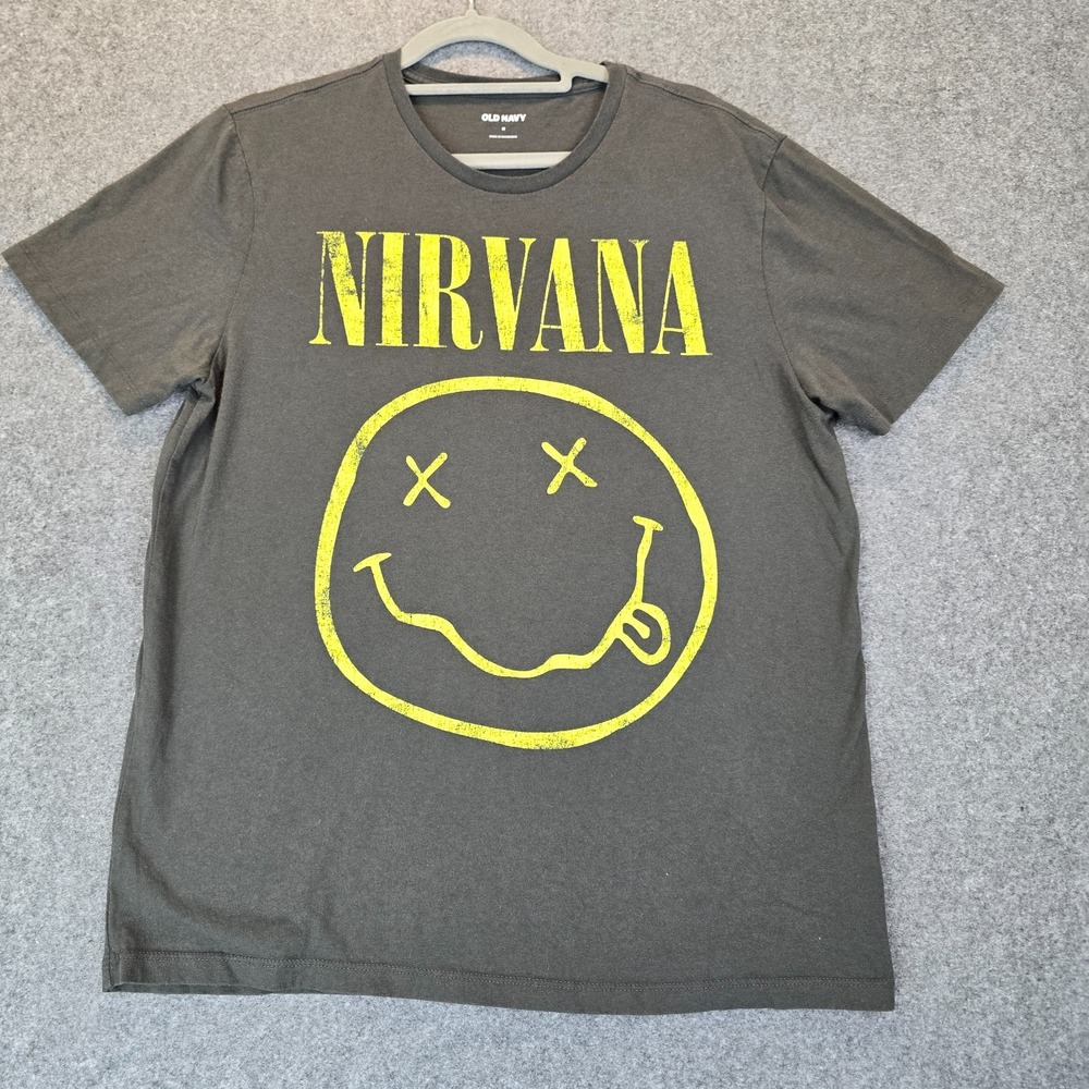 Old Navy All Gender Smiley T Shirt Mens Medium Gray Graphic Print Crew Neck